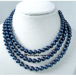 Collier perles bleu brillant